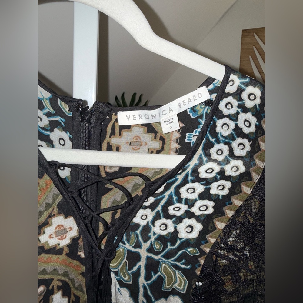 Veronica Beard Maxi Dress Boho‎ Tiered Elly Black Lace Printed Sz 0 - Picture 7 of 8